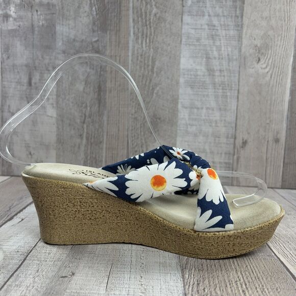 Island Slipper Hawaii Women's Wedge Sandals Floral Tropical Navy White Size 6 - Picture 6 of 12